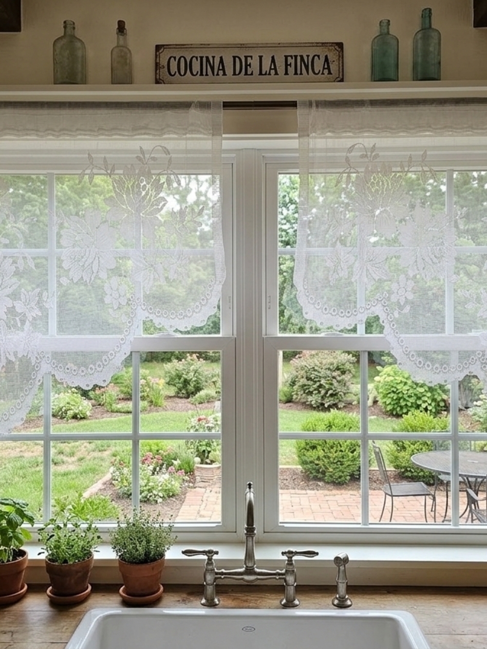 LACE WHITE CROWN AND FLOWERS SWAG CURTAINS 24WX28L Farmhouse,Country Cottage
